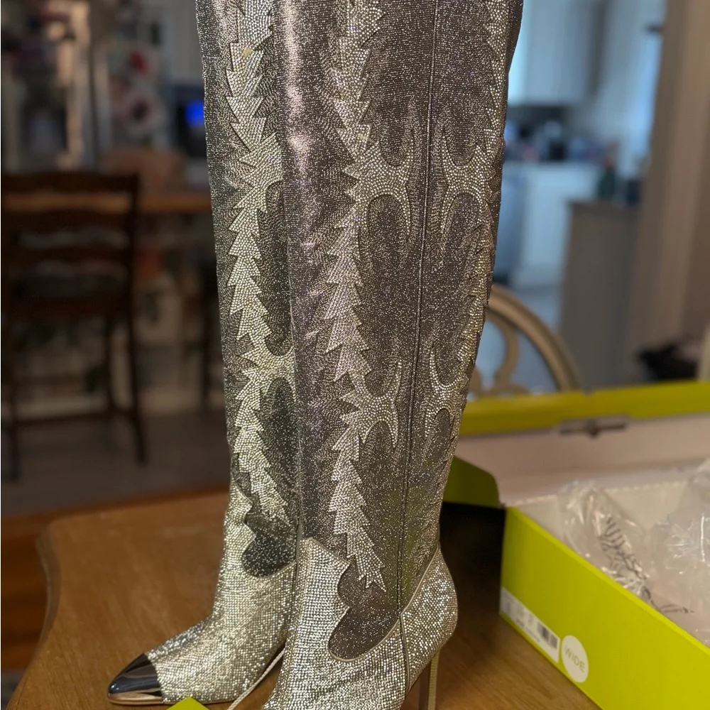 Gianni Bini Katyanna Silver Over-the-Knee Stiletto Boot